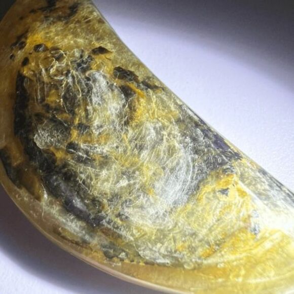 Golden Mica Crystal Crescent Moon Carving (2) - Picture 6 of 9